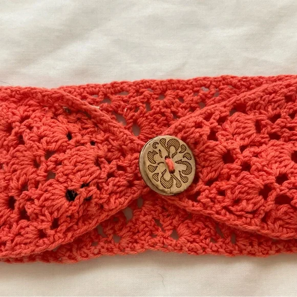 Lucky Brand Orange Crochet Button Headband - Picture 1 of 9